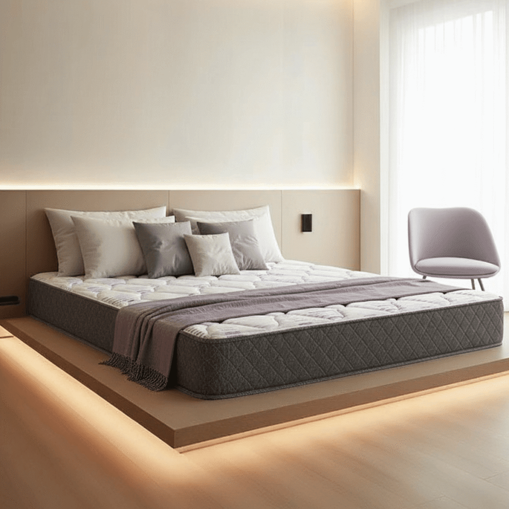 Colchón de espuma Belmo Density 1 con tela Jackard matelaseada y soporte firme en ambiente dormitorio