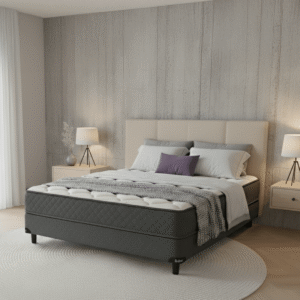 Conjunto Colchón y Sommier Belmo Density 2 de espuma de alta densidad, con tapizado en tela Jackard de diseño exclusivo y base rígida.