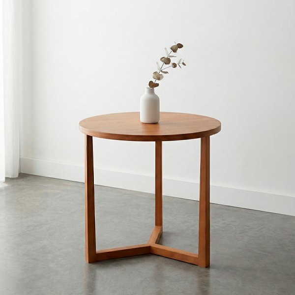 Mesa ratona redonda de madera natural 60cm diseño trípode modelo Esben