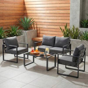 Set de muebles de exterior modelo Formentera de aluminio gris con sofá y sillones".