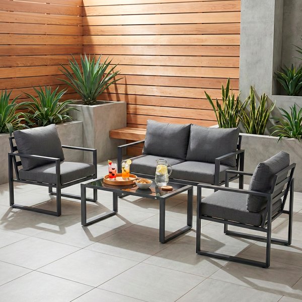 Set de muebles de exterior modelo Formentera de aluminio gris con sofá y sillones".