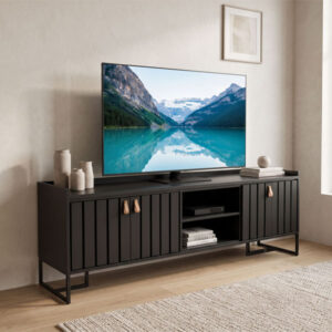 Rack TV Trendy 160 cm negro con puertas y espacio central abierto